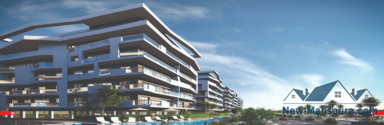 For sale in New Mansoura, a first row apartment on the sea in The Pearl Compound, 180m